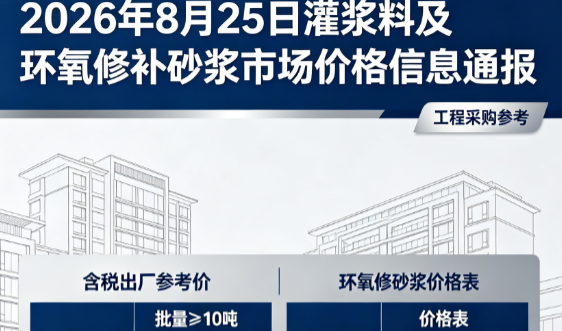 兰西2026年8月25日灌浆料及环氧修补砂浆市场价格信息通报